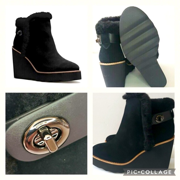 Coach Kingston Black Suede Shearling 